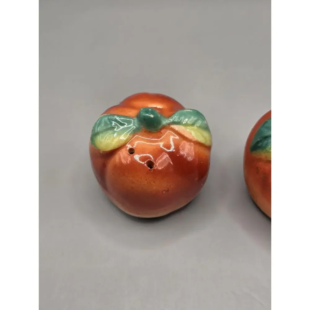 Vintage Tomato(Peach?) Salt Pepper Shakers Japan MCM-see Photos